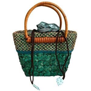 Bag Werks Summer Basket Handbag |Fabric LIned | Drawstring Close | WoodHandles